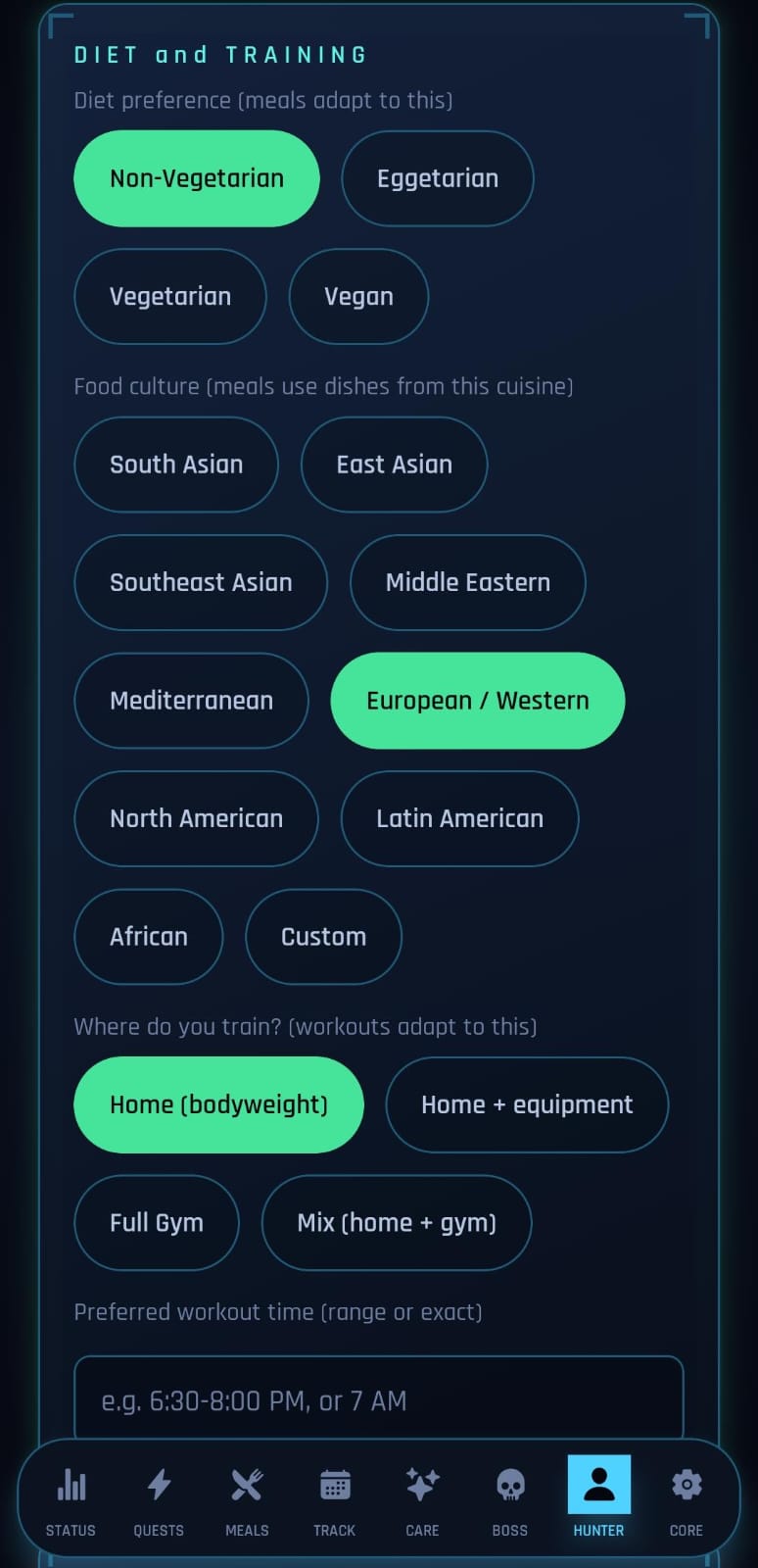Hunter System app dashboard screenshot